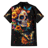 Mexican La Calaca and Marigold Flowers Family Matching Off Shoulder Short Dress and Hawaiian Shirt Skull Day Of The Dead LT9 - Wonder Print Shop