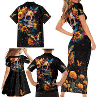 Mexican La Calaca and Marigold Flowers Family Matching Short Sleeve Bodycon Dress and Hawaiian Shirt Skull Day Of The Dead - Wonder Print Shop