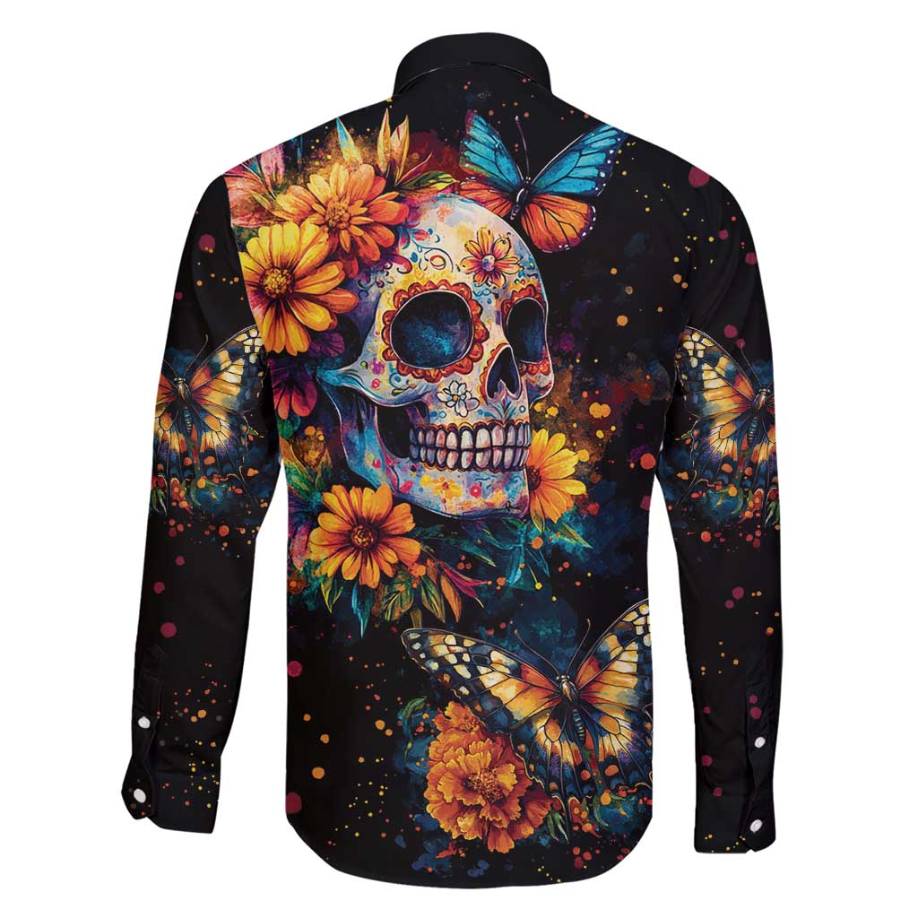 Mexican La Calaca and Marigold Flowers Family Matching Short Sleeve Bodycon Dress and Hawaiian Shirt Skull Day Of The Dead - Wonder Print Shop