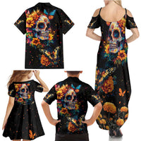 Mexican La Calaca and Marigold Flowers Family Matching Summer Maxi Dress and Hawaiian Shirt Skull Day Of The Dead - Wonder Print Shop