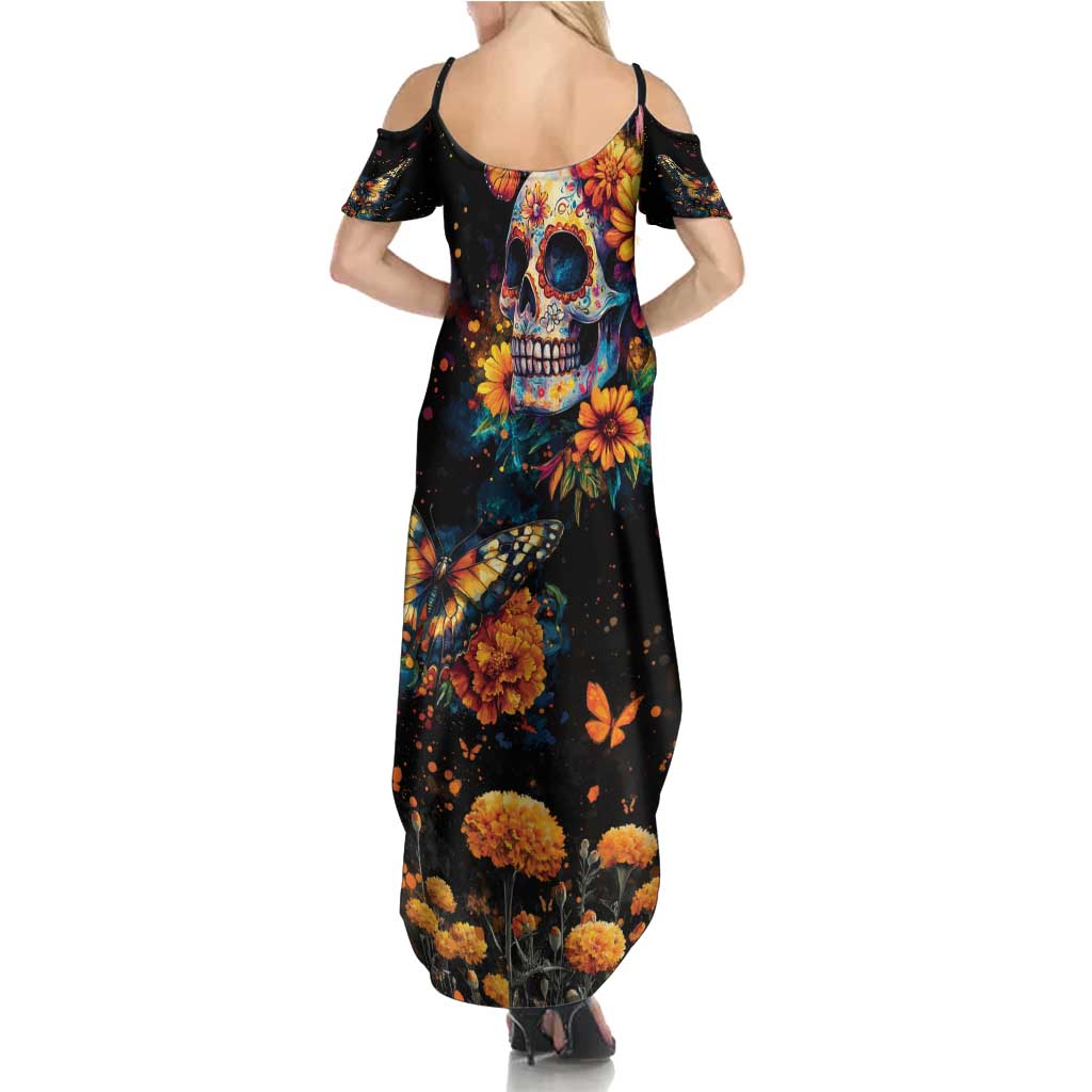 Mexican La Calaca and Marigold Flowers Family Matching Summer Maxi Dress and Hawaiian Shirt Skull Day Of The Dead - Wonder Print Shop