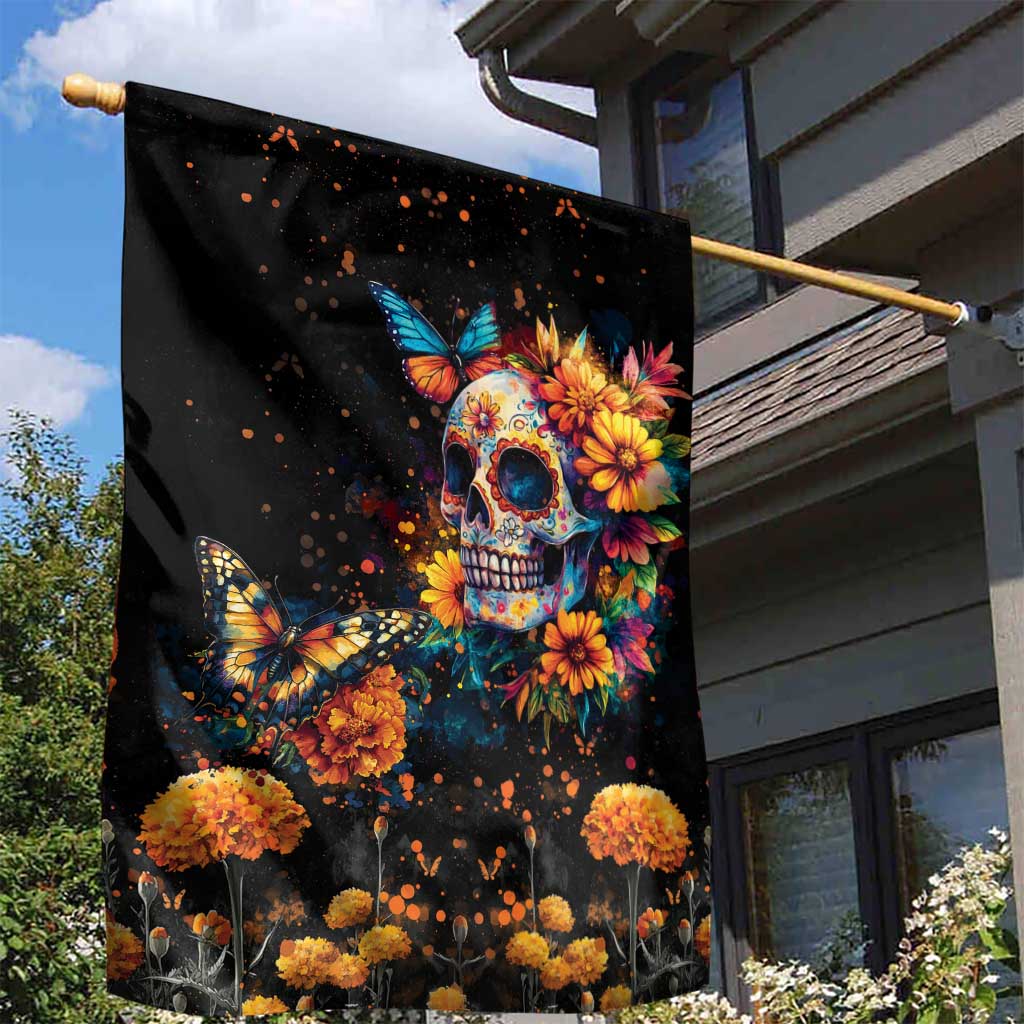 Mexican La Calaca and Marigold Flowers Garden Flag Skull Day Of The Dead - Wonder Print Shop