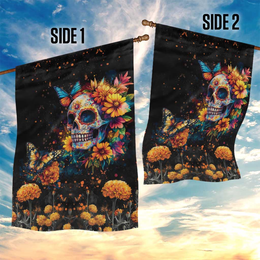 Mexican La Calaca and Marigold Flowers Garden Flag Skull Day Of The Dead - Wonder Print Shop