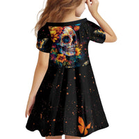 Mexican La Calaca and Marigold Flowers Kid Short Sleeve Dress Skull Day Of The Dead - Wonder Print Shop