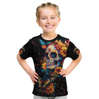 Mexican La Calaca and Marigold Flowers Kid T Shirt Skull Day Of The Dead - Wonder Print Shop