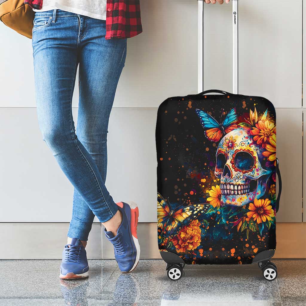 Mexican La Calaca and Marigold Flowers Luggage Cover Skull Day Of The Dead - Wonder Print Shop