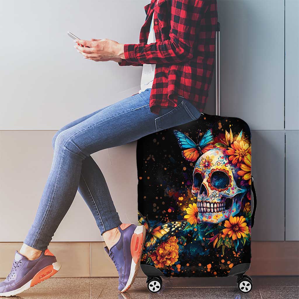 Mexican La Calaca and Marigold Flowers Luggage Cover Skull Day Of The Dead - Wonder Print Shop