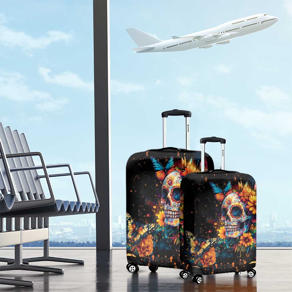 Mexican La Calaca and Marigold Flowers Luggage Cover Skull Day Of The Dead - Wonder Print Shop