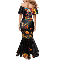 Mexican La Calaca and Marigold Flowers Mermaid Dress Skull Day Of The Dead - Wonder Print Shop