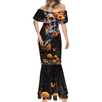 Mexican La Calaca and Marigold Flowers Mermaid Dress Skull Day Of The Dead - Wonder Print Shop