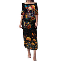Mexican La Calaca and Marigold Flowers Puletasi Skull Day Of The Dead - Wonder Print Shop