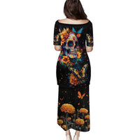 Mexican La Calaca and Marigold Flowers Puletasi Skull Day Of The Dead - Wonder Print Shop