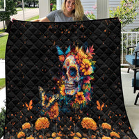 Mexican La Calaca and Marigold Flowers Quilt Skull Day Of The Dead - Wonder Print Shop