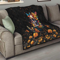 Mexican La Calaca and Marigold Flowers Quilt Skull Day Of The Dead - Wonder Print Shop