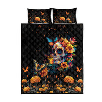 Mexican La Calaca and Marigold Flowers Quilt Bed Set Skull Day Of The Dead - Wonder Print Shop