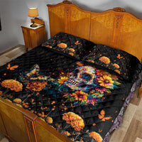 Mexican La Calaca and Marigold Flowers Quilt Bed Set Skull Day Of The Dead - Wonder Print Shop