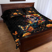Mexican La Calaca and Marigold Flowers Quilt Bed Set Skull Day Of The Dead - Wonder Print Shop