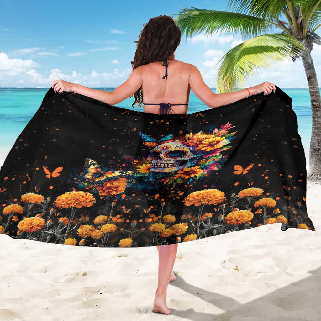 Mexican La Calaca and Marigold Flowers Sarong Skull Day Of The Dead - Wonder Print Shop