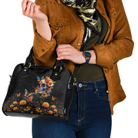 Mexican La Calaca and Marigold Flowers Shoulder Handbag Skull Day Of The Dead