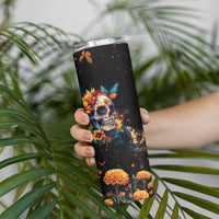 Mexican La Calaca and Marigold Flowers Skinny Tumbler Skull Day Of The Dead - Wonder Print Shop