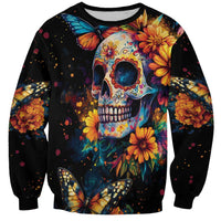Mexican La Calaca and Marigold Flowers Sweatshirt Skull Day Of The Dead - Wonder Print Shop