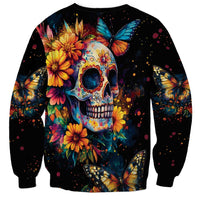 Mexican La Calaca and Marigold Flowers Sweatshirt Skull Day Of The Dead - Wonder Print Shop