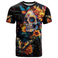 Mexican La Calaca and Marigold Flowers T Shirt Skull Day Of The Dead - Wonder Print Shop