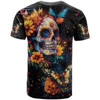 Mexican La Calaca and Marigold Flowers T Shirt Skull Day Of The Dead - Wonder Print Shop