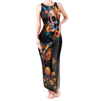 Mexican La Calaca and Marigold Flowers Tank Maxi Dress Skull Day Of The Dead - Wonder Print Shop