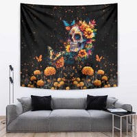 Mexican La Calaca and Marigold Flowers Tapestry Skull Day Of The Dead - Wonder Print Shop