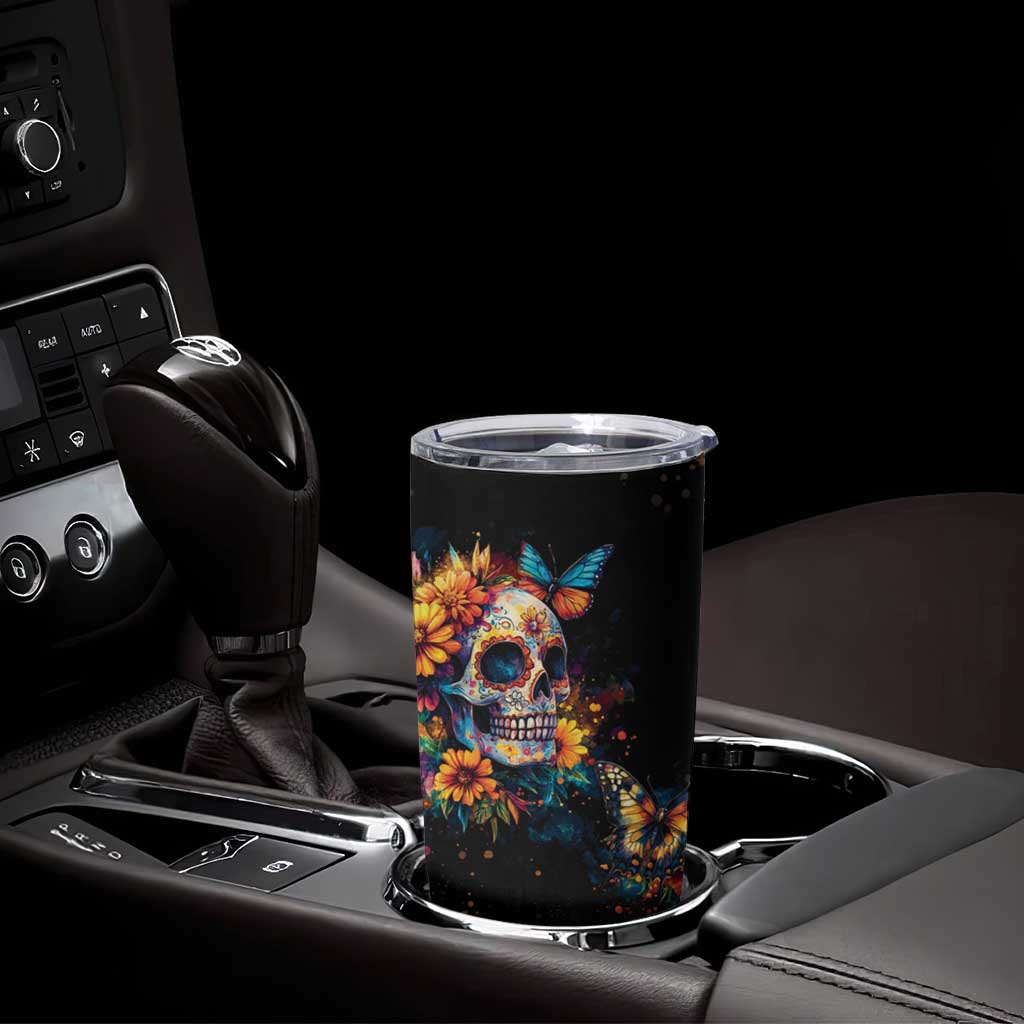 Mexican La Calaca and Marigold Flowers Tumbler Cup Skull Day Of The Dead - Wonder Print Shop