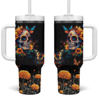 Mexican La Calaca and Marigold Flowers Tumbler With Handle Skull Day Of The Dead - Wonder Print Shop