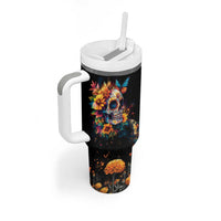 Mexican La Calaca and Marigold Flowers Tumbler With Handle Skull Day Of The Dead - Wonder Print Shop