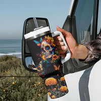 Mexican La Calaca and Marigold Flowers Tumbler With Handle Skull Day Of The Dead - Wonder Print Shop