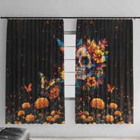 Mexican La Calaca and Marigold Flowers Window Curtain Skull Day Of The Dead - Wonder Print Shop