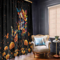 Mexican La Calaca and Marigold Flowers Window Curtain Skull Day Of The Dead - Wonder Print Shop