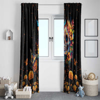 Mexican La Calaca and Marigold Flowers Window Curtain Skull Day Of The Dead - Wonder Print Shop