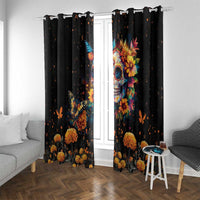 Mexican La Calaca and Marigold Flowers Window Curtain Skull Day Of The Dead - Wonder Print Shop