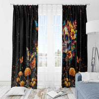 Mexican La Calaca and Marigold Flowers Window Curtain Skull Day Of The Dead - Wonder Print Shop