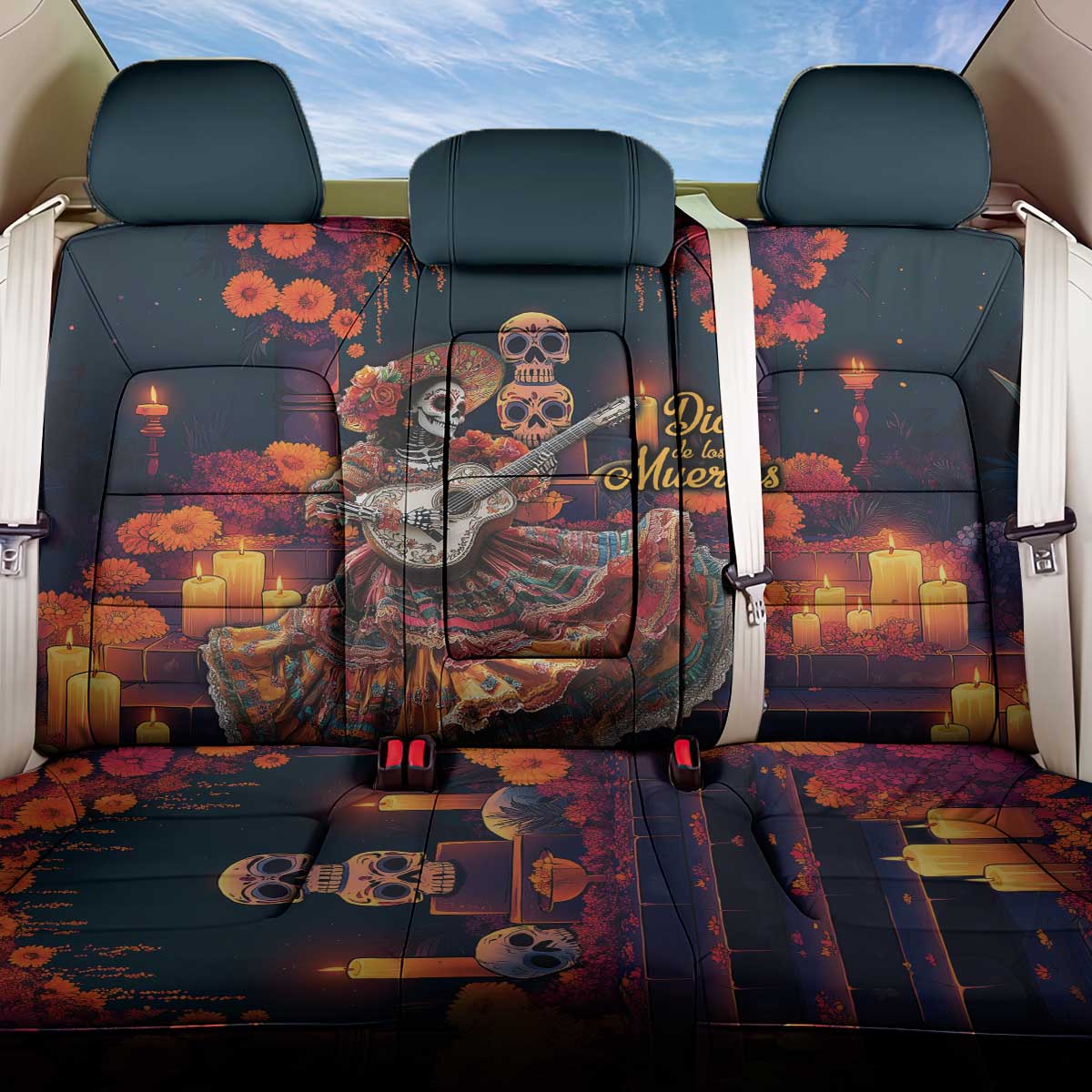 Mexican La Catrina Skeletons Dancing Back Car Seat Cover Dia de Los Muertos Verion 1 LT9 - Wonder Print Shop