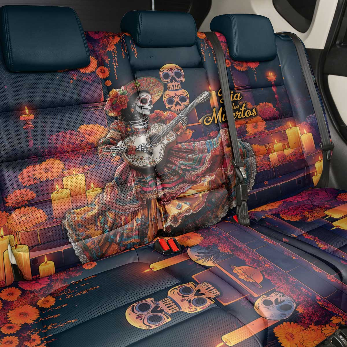 Mexican La Catrina Skeletons Dancing Back Car Seat Cover Dia de Los Muertos Verion 1 LT9 - Wonder Print Shop