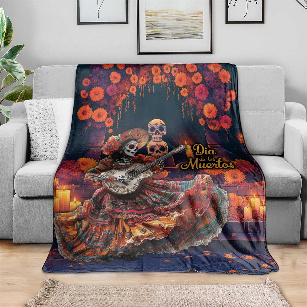 Mexican La Catrina Skeletons Dancing Blanket Dia de Los Muertos Verion 1