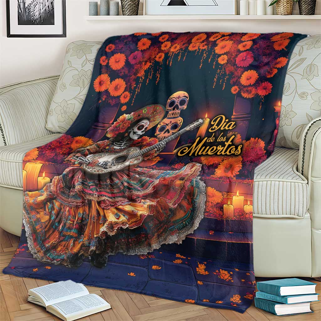Mexican La Catrina Skeletons Dancing Blanket Dia de Los Muertos Verion 1