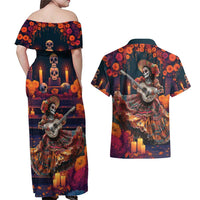 Mexican La Catrina Skeletons Dancing Couples Matching Off Shoulder Maxi Dress and Hawaiian Shirt Dia de Los Muertos Verion 1 LT9 - Wonder Print Shop