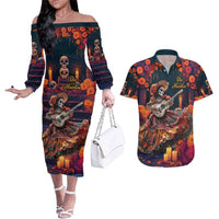 Mexican La Catrina Skeletons Dancing Couples Matching Off The Shoulder Long Sleeve Dress and Hawaiian Shirt Dia de Los Muertos Verion 1 LT9 - Wonder Print Shop