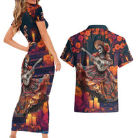 Mexican La Catrina Skeletons Dancing Couples Matching Short Sleeve Bodycon Dress and Hawaiian Shirt Dia de Los Muertos Verion 1 LT9 - Wonder Print Shop