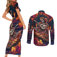 Mexican La Catrina Skeletons Dancing Couples Matching Short Sleeve Bodycon Dress and Long Sleeve Button Shirt Dia de Los Muertos Verion 1 LT9 - Wonder Print Shop