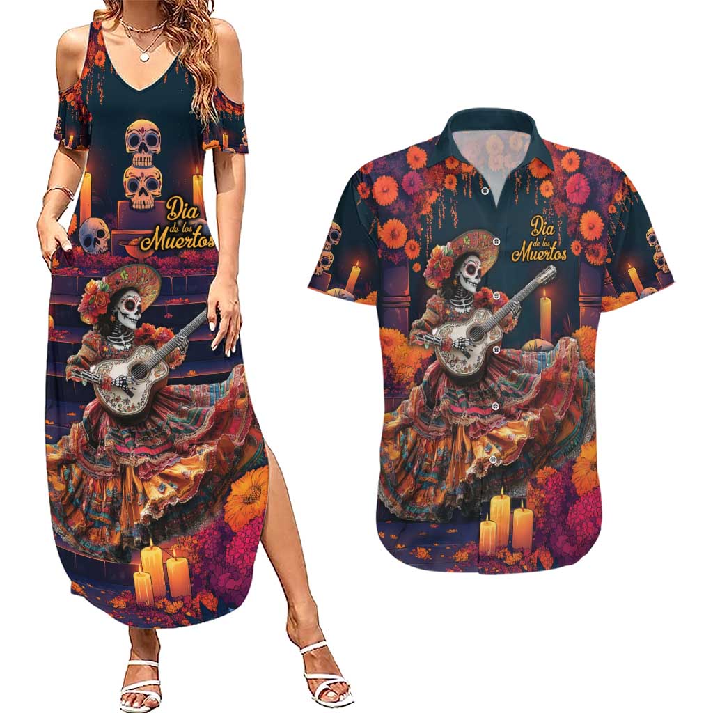 Mexican La Catrina Skeletons Dancing Couples Matching Summer Maxi Dress and Hawaiian Shirt Dia de Los Muertos Verion 1 LT9 - Wonder Print Shop
