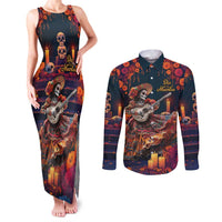 Mexican La Catrina Skeletons Dancing Couples Matching Tank Maxi Dress and Long Sleeve Button Shirt Dia de Los Muertos Verion 1 LT9 - Wonder Print Shop