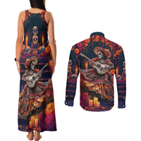 Mexican La Catrina Skeletons Dancing Couples Matching Tank Maxi Dress and Long Sleeve Button Shirt Dia de Los Muertos Verion 1 LT9 - Wonder Print Shop